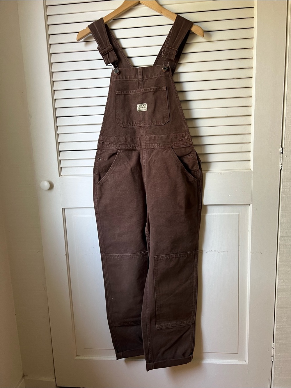 Hey gang knee patch overalls in brown size 0